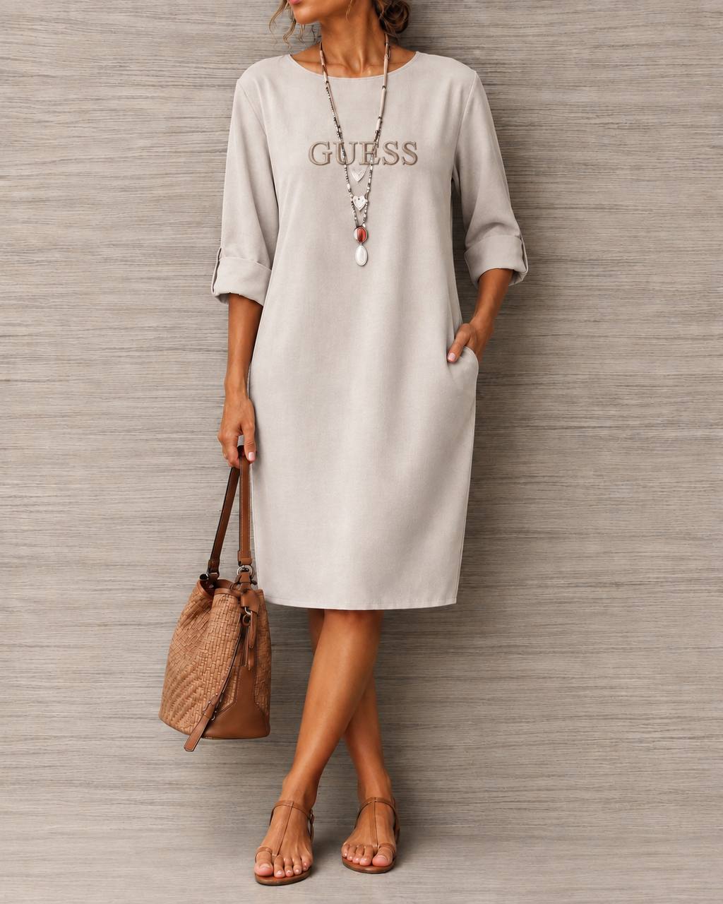 Vestito midi GUESS minimal 100% Cotone
