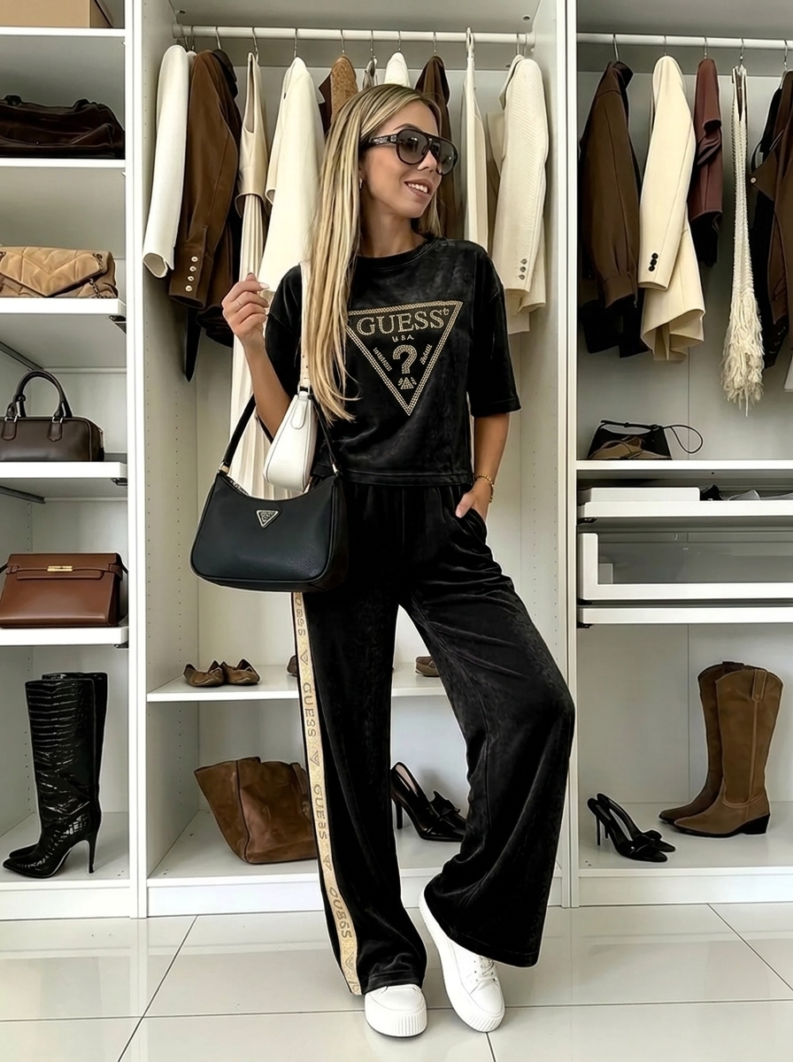 Coordinato Guess in cotone vellutato - Maglia + Pantalone IN OMAGGIO