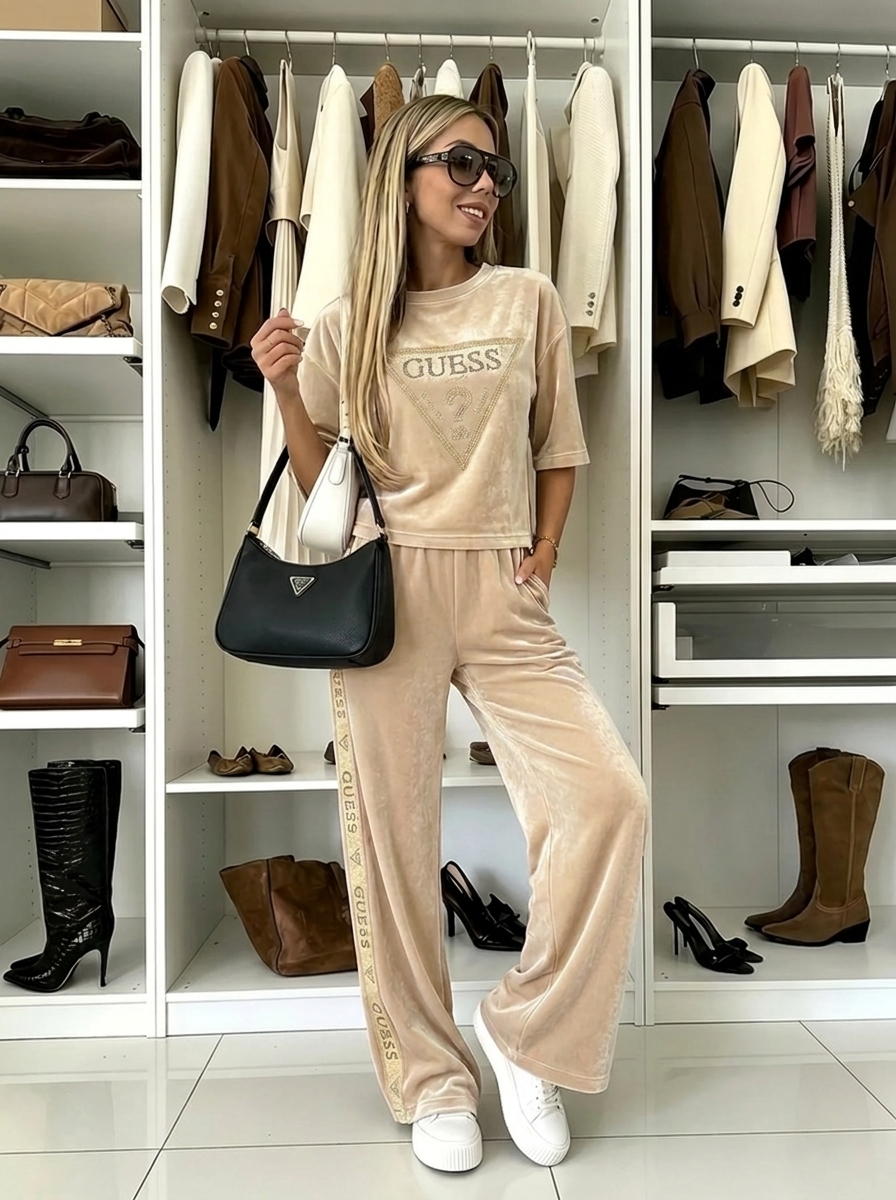Coordinato Guess in cotone vellutato - Maglia + Pantalone IN OMAGGIO